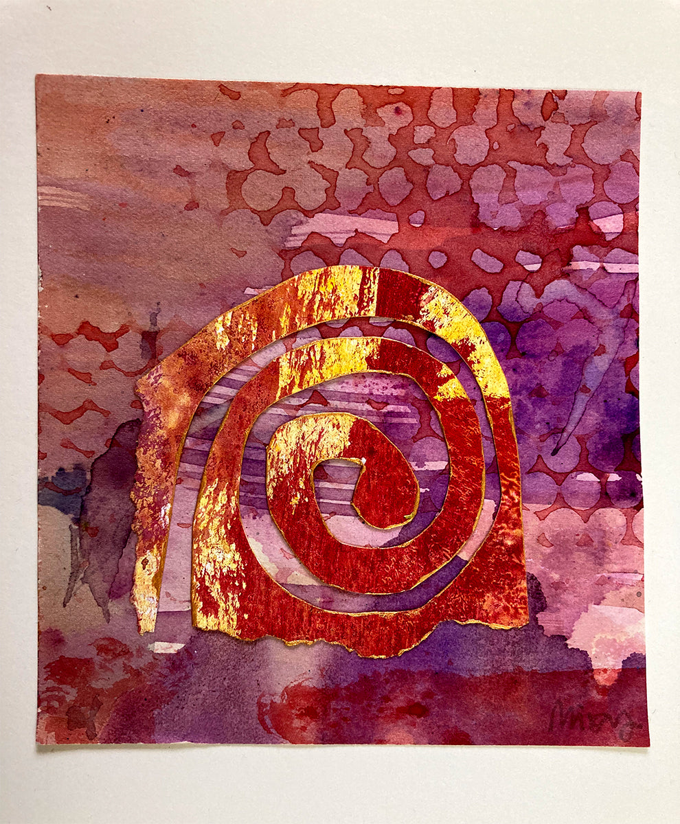 Collaged Artcard: Red & Yellow Spiral on Magenta Red