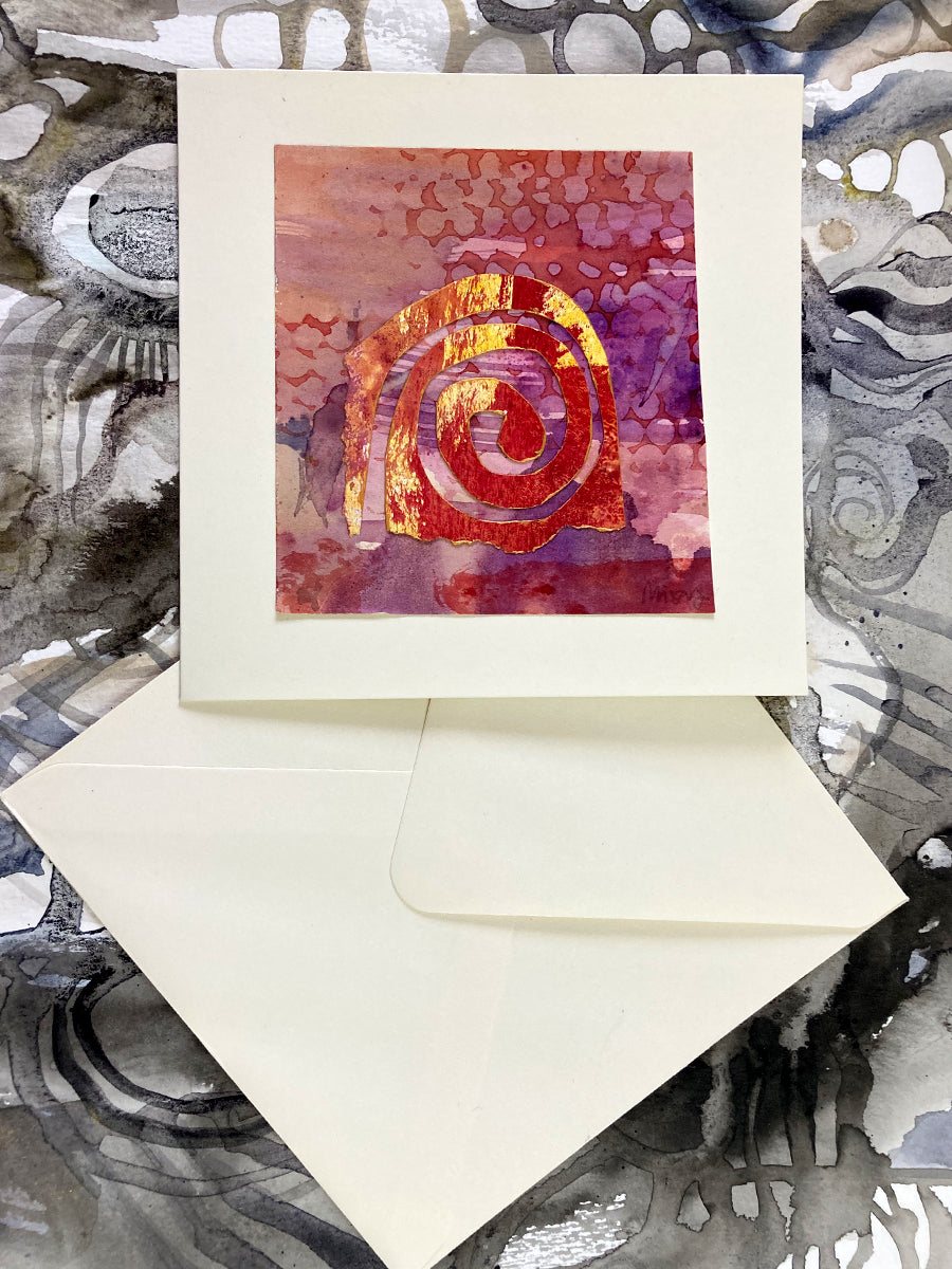 Collaged Artcard: Red & Yellow Spiral on Magenta Red