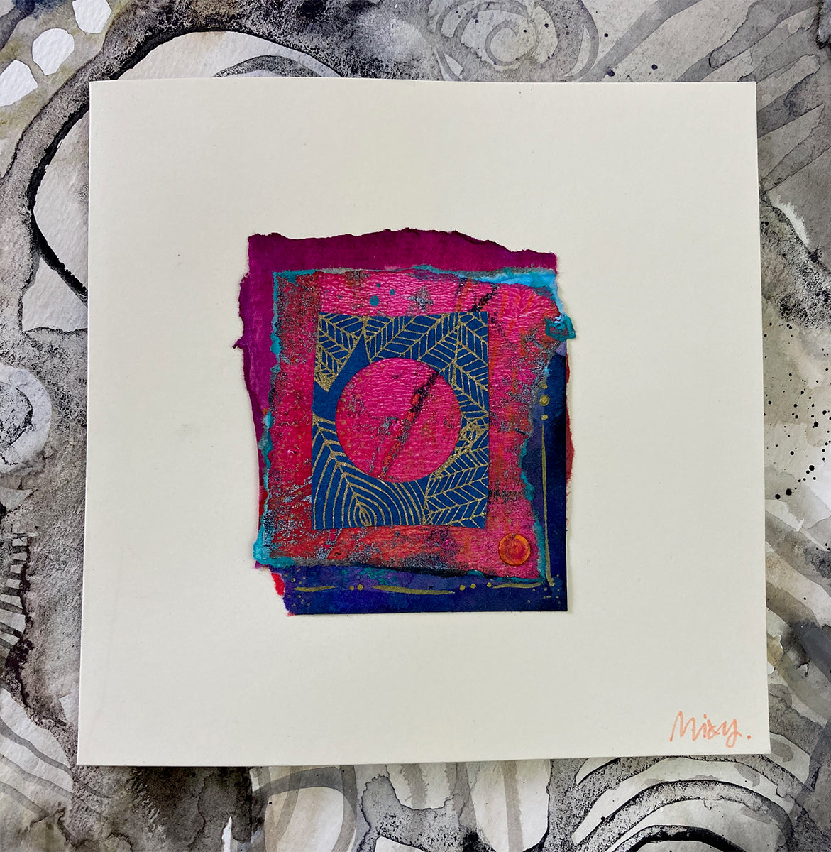 Collaged Artcard: Magenta & Blue