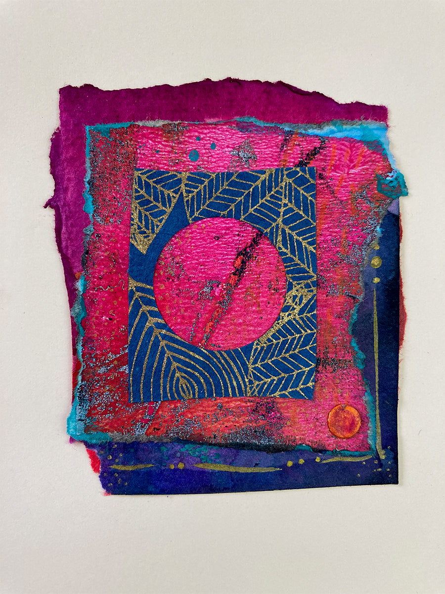 Collaged Artcard: Magenta & Blue
