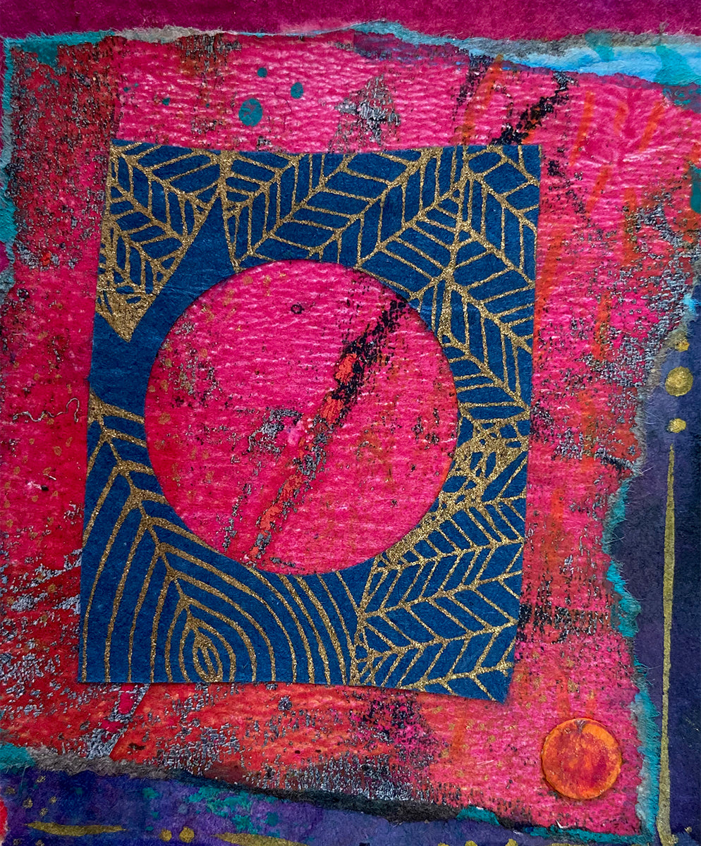 Collaged Artcard: Magenta & Blue